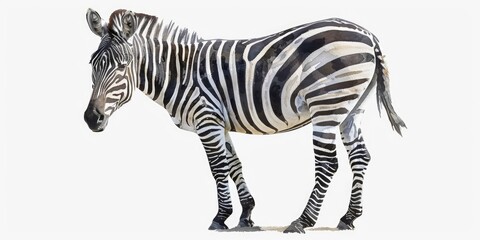 Fototapeta premium A single zebra standing on a plain white surface, great for backgrounds and textures