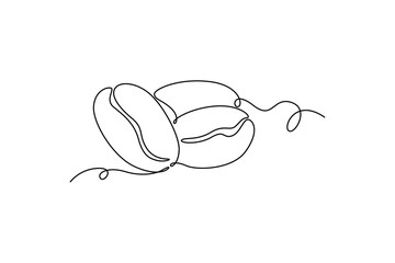 Single one line drawing of whole healthy organic coffee bean for restaurant logo identity. Fresh aromatic seed concept coffee drink icon. Modern continuous line draw design graphic vector illustration