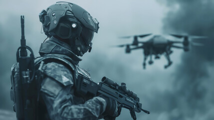 Fototapeta premium Future soldiers with modern weapons to face advanced warfare