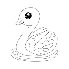 Line Art of Cute Cartoon Swan For Kids Coloring Page and T-Shirt.