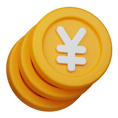 yen coin 3d icon isolated on the transparent background