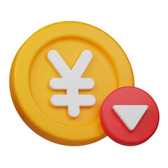 yen down 3d icon isolated on the transparent background