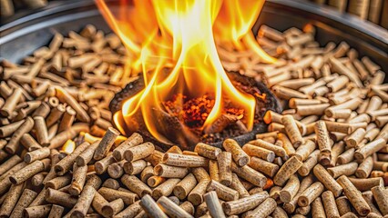 Close up of cleaning an ecological pellet stove with used pellets in the form of ash, pellets, ash