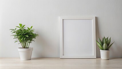 White background photo frame mockup with houseplant, white background, photo frame, mockup, houseplant, indoor