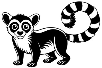 Obraz premium Funny Lemur Vector Illustration Cartoon, Clipart And Line Art Design on White Background, Funny lemur vector illustration on white background, perfect for cartoons, clipart, and line art