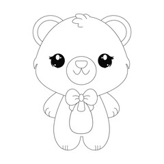 Little Cute Cartoon Bear Line Art For Kids Coloring Page.