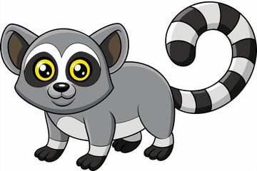 Naklejka premium Funny Lemur Vector Illustration Cartoon, Clipart And Line Art Design on White Background, Funny lemur vector illustration on white background, perfect for cartoons, clipart, and line art