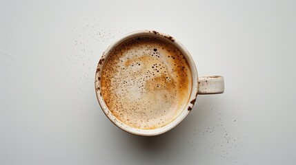 Artistic coffee cup photographed from above against a white background