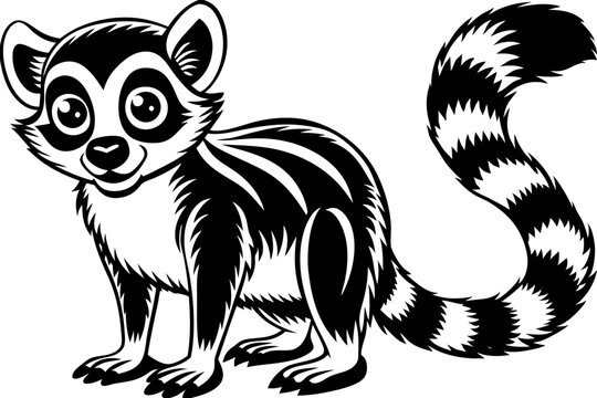 Funny Lemur Vector Illustration Cartoon, Clipart And Line Art Design on White Background, Funny lemur vector illustration on white background, perfect for cartoons, clipart, and line art