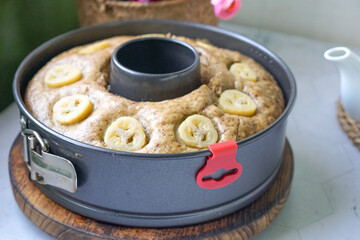 Homemade steamed sponge banana cake