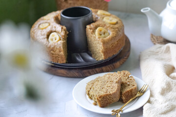 Homemade steamed sponge banana cake