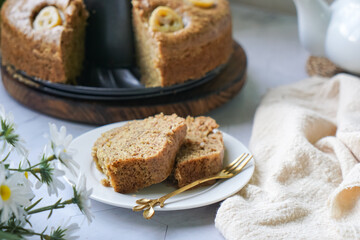 Homemade steamed sponge banana cake