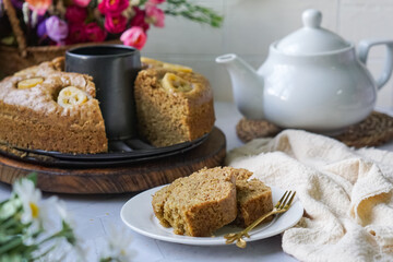 Homemade steamed sponge banana cake