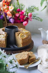 Homemade steamed sponge banana cake