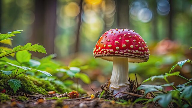 Red mushroom in decay surrounded by green foliage, mushroom, decay, red, green, foliage, nature, Clathrus, fungus, rotting