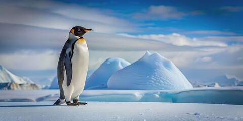 Obraz premium Penguin standing on snow in the Antarctic , penguin, snow, Antarctic, cold, winter, wildlife, nature, cute, black and white, ice