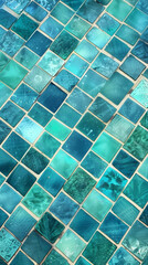 Close-up of a swimming pool surface tiled with blue mosaic tiles, background