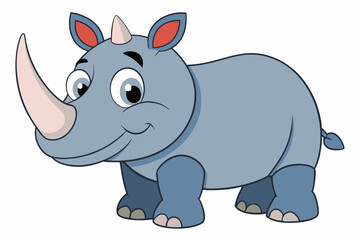 Fototapeta premium Funny Rhino Vector Illustration Cartoons, Clipart, and Line Art Design on White Background, Playful funny rhino vector design, perfect for cartoons, clipart, and line art on white background