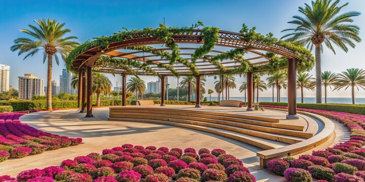 Floral amphitheater in a park at Al Mamzar beach in Dubai, Dubai, UAE, floral, amphitheater, park, Al Mamzar beach
