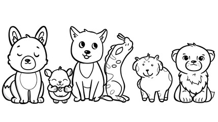 Kid Coloring Book page , monochromatic cute little animal 