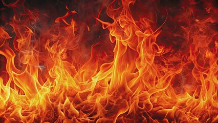 Fototapeta premium Fiery flames of a red fire burning brightly, red, fire, flames, heat, warmth, energy, glowing, hot, inferno, blaze