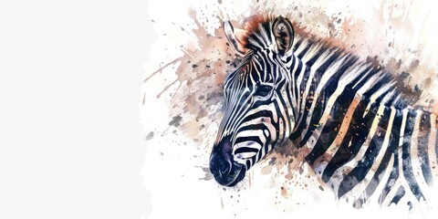 Watercolor illustration of a zebra on a white background, ideal for use in educational materials, children's books, or decorative purposes