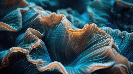 Obraz premium Close-up of intricate coral formations with small fish darting in and out, showcasing the beauty of underwater life