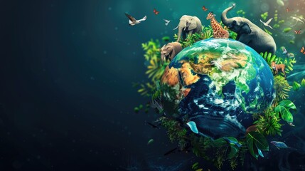 Creative Earth Day or World Wildlife Day concept, with animals and a globe, highlighting conservation efforts