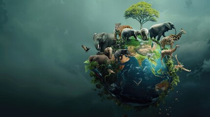 Creative Earth Day or World Wildlife Day concept, with animals and a globe, highlighting conservation efforts