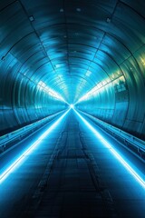 A futuristic tunnel illuminated by vibrant blue lights, creating an ethereal atmosphere that captures the essence of modern design.