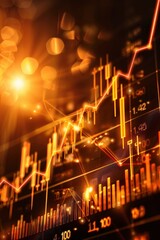 Dynamic stock market chart illuminated by warm light, symbolizing financial growth and investment opportunities.