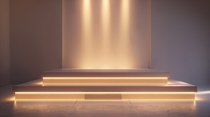 Obraz premium Modern 3D platform with studio lights, providing an elegant background for showcasing products.