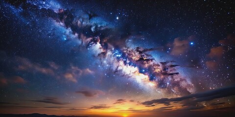 Fototapeta premium Contrast of dark night sky and bright starry sky above, Inky blackness, night, brilliance, radiance, starry, sky