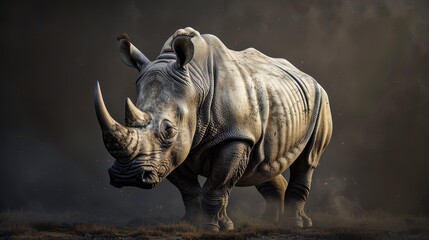 Fototapeta premium Rhino standing proudly, highlighting the critical need for protection of this near-extinct species