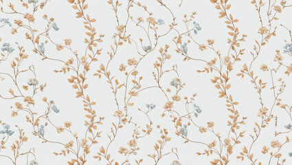 Seamless Abstract Watercolor Floral Pattern With Beige Flowers and Green Vines