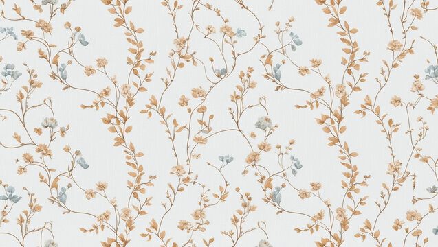 Seamless Abstract Watercolor Floral Pattern With Beige Flowers and Green Vines