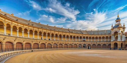 Fototapeta premium Plaza de Toros in Seville on a calm day , Spain, Seville, Plaza de Toros, bullring, architecture, landmark, historic, tranquil