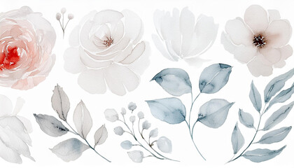 Assortment of hand-painted watercolor botanical elements perfect for elegant designs