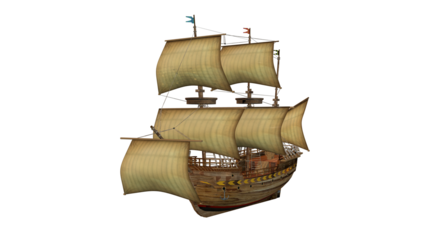 Old Wooden Ship, 3D rendered image, transparent background.