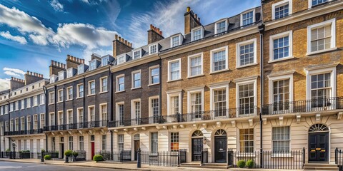 Panoramic view of elegant Georgian townhouses in Westminster, London, Georgian, townhouse, property, architecture, London