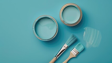 2020 s Trendy Classic Blue Background with Paint Brush and Open Paint Can
