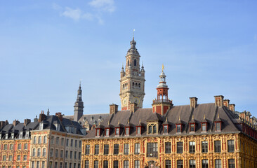 Obraz premium Lille, France, the Bell Tower and Former Stock Exchange, with magnificent Renaissance facade