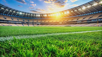 Low angle shot of green grass in a sports stadium , stadium, grass, close up, low angle, field, outdoor, sports, green