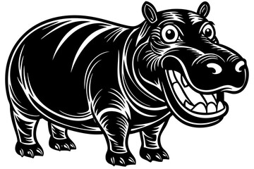 Funny Hippo Vector Illustration Cartoons, Clipart, Line Art Design on White Background, Playful funny hippo vector illustration on a white background - perfect for fun designs