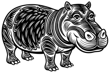 Funny Hippo Vector Illustration Cartoons, Clipart, Line Art Design on White Background, Playful funny hippo vector illustration on a white background - perfect for fun designs