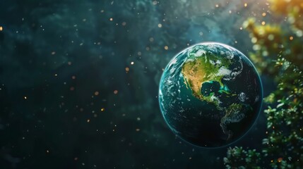 Naklejka premium World globe planet earth background banner sustainable environment ecology nature regeneration eco friendly green energy care for nature esg concept 