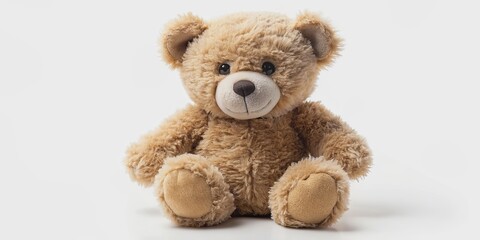 Obraz premium Cute and fluffy teddy bear plush toy isolated on white background, teddy bear, plush, toy, soft, cuddly, adorable, furry