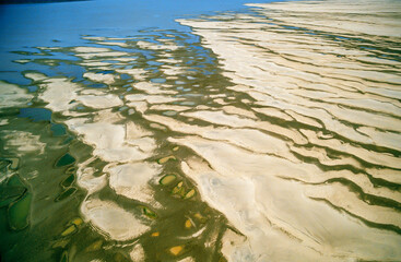 Aerial view of a stretch of the Solimões River and its sandbanks formed by the deposition of...