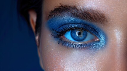 presentation slide with woman eye, stylish, clean, indigo color palette