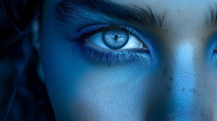 presentation slide with woman eye, stylish, clean, indigo color palette